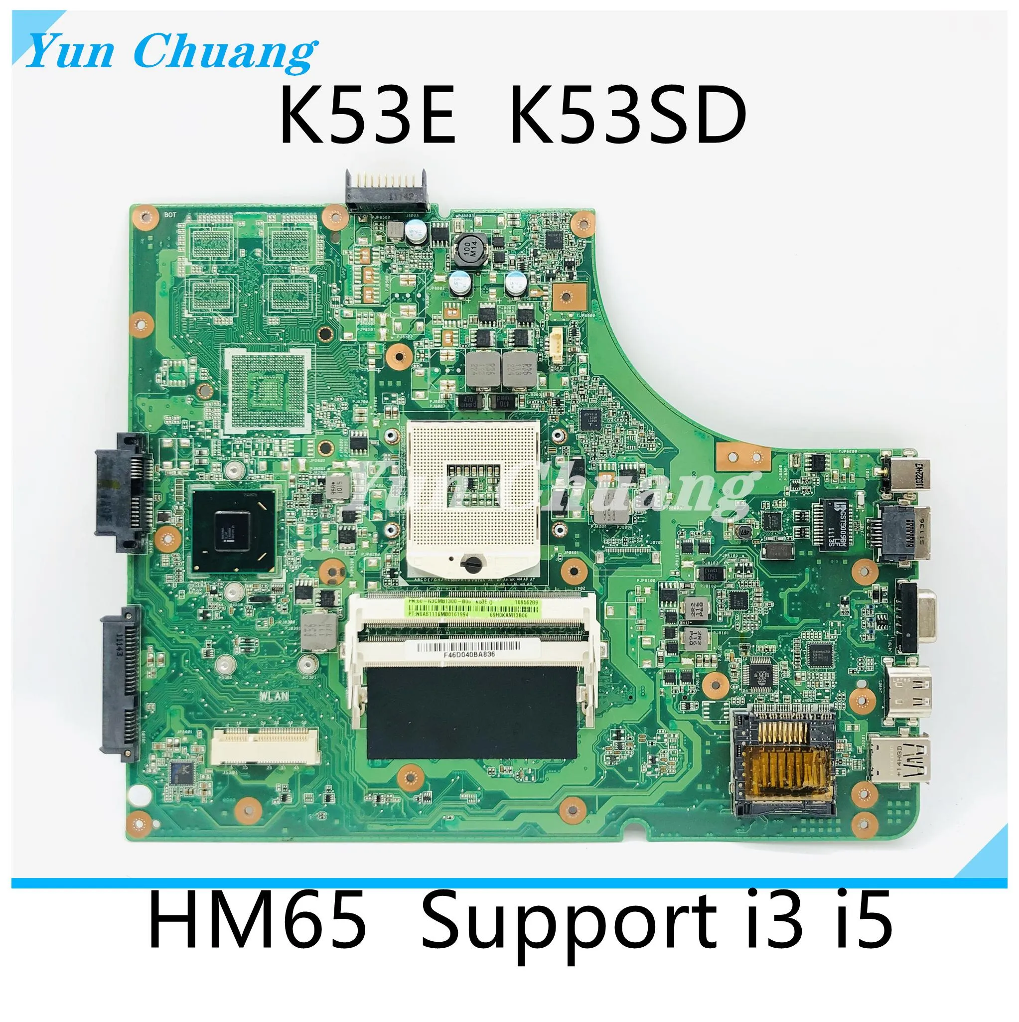 Placa -mãe laptop K53SD da placa -mãe para asus k53e k53 a53e a53s x53s x53e p53 placa principal original HM65 DDR3 suporta i3 i5 cpu gma