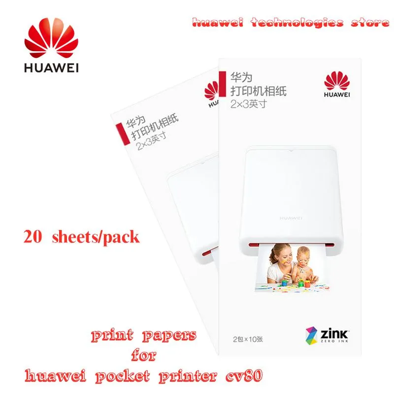 Printers Original Huawei pocket Photo Printer Paper Print Papers 20 sheets in 1 pack ZINK Pocket Paper for HUAWEI Photo Printer cv80