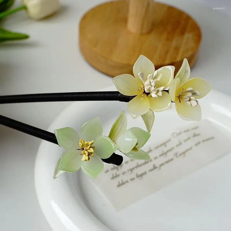 Hårklipp fairy pinnar pinnar sandelträ kinesiska hanfu tillbehör glaserade blommor hårnål gafflar huvudbonader vintage lås