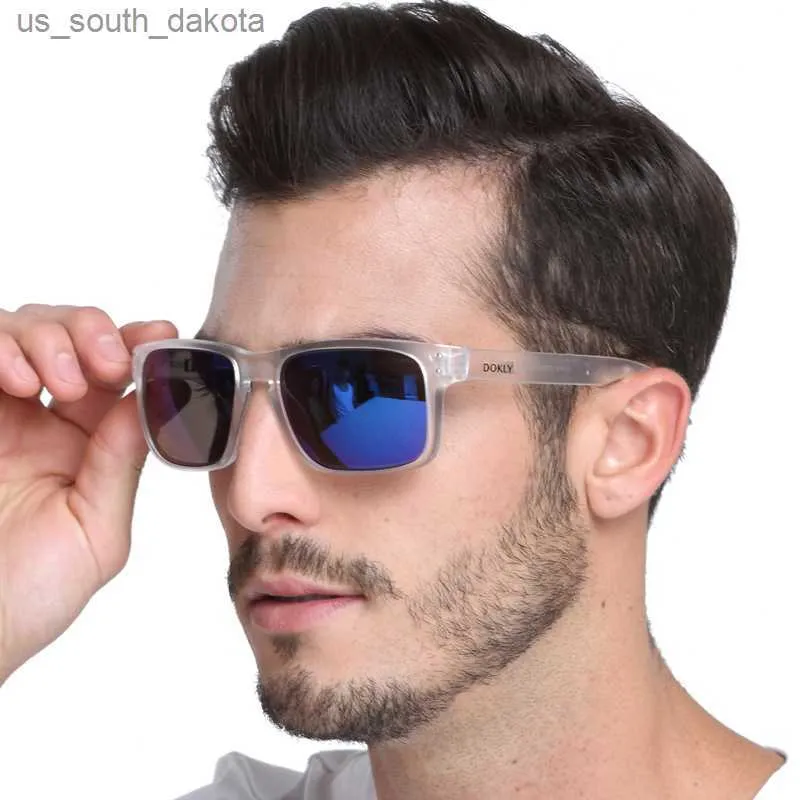 Sunglasses Dokly Fashion Sunglasses Men Sunglasses Men blue lens Clear Frame Eyewear Male Square brand Sun Glasses UV400 L230523