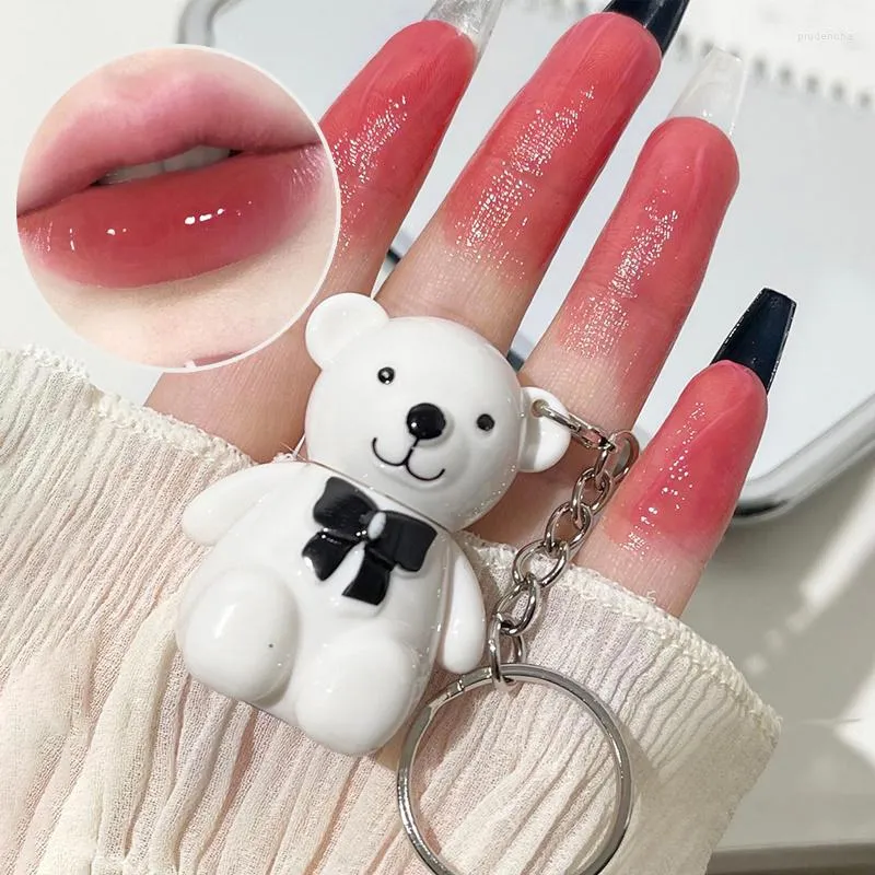 Lip Gloss Clear Glaze Cute Bear Jelly Mirror Liquid Lipstick Waterdichte non-stick cup Keychain Transparant getinte make-up