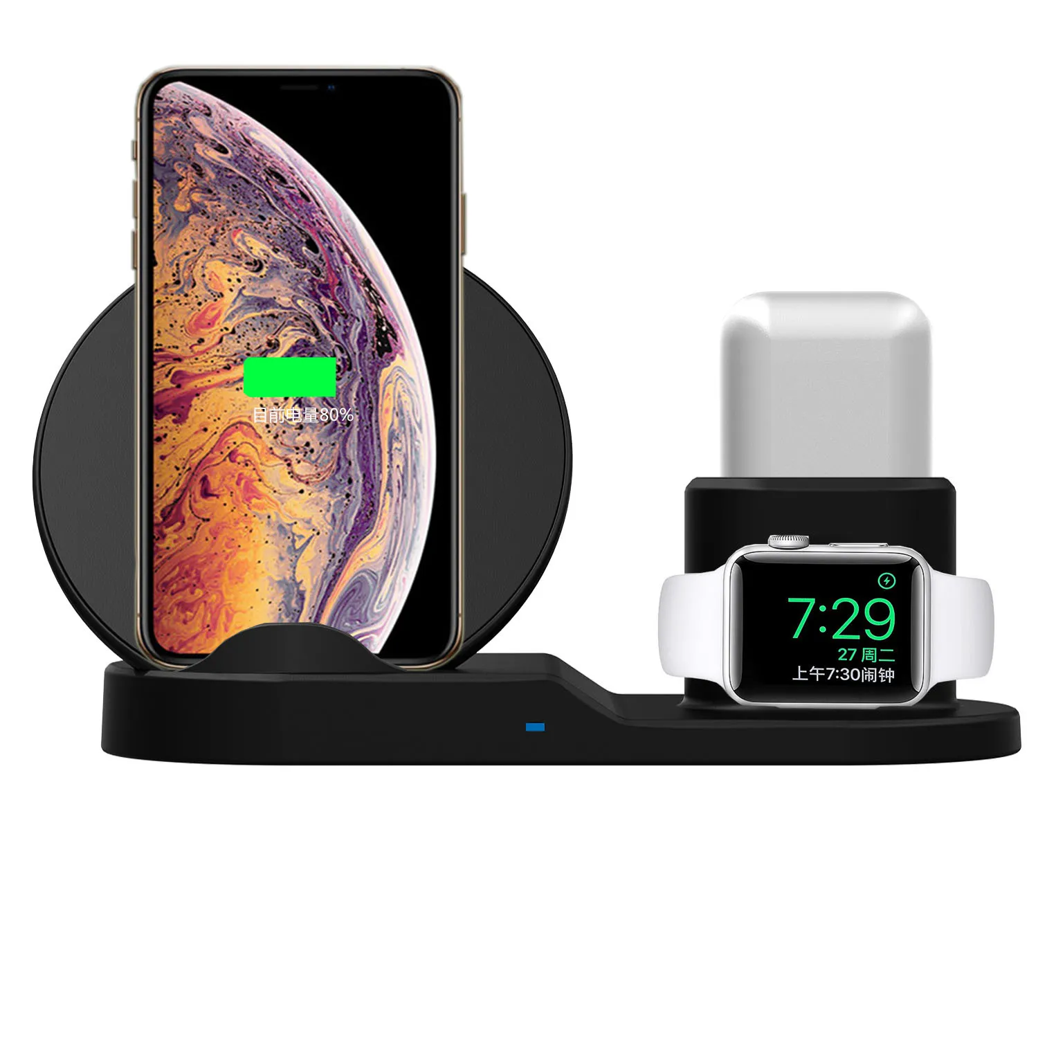 Caricabatterie wireless tre in uno adatto per smartphone Apple, smartwatch, cuffie Bluetooth, ricarica wireless multifunzionale