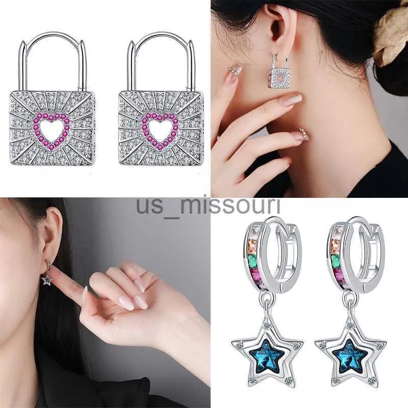 Stud Top Sale 925 Silver Blue Fivepointed Star Set Diamond Earrings Fit Women Wedding Engagement Wife Birthday Present Simple Style J230529 J230529