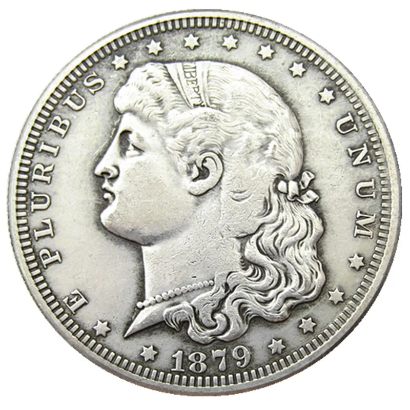 USA 1879 Schoolgirl Dollar Patterns Moneta copia placcata argento