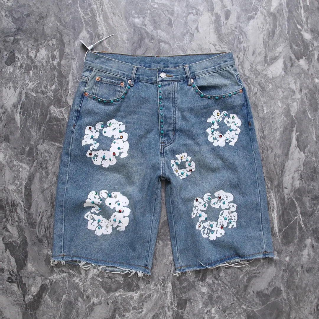 Denim Teers Shorts Mens Luxury Designer Jeans Men Jean Flower Diamond Pantal