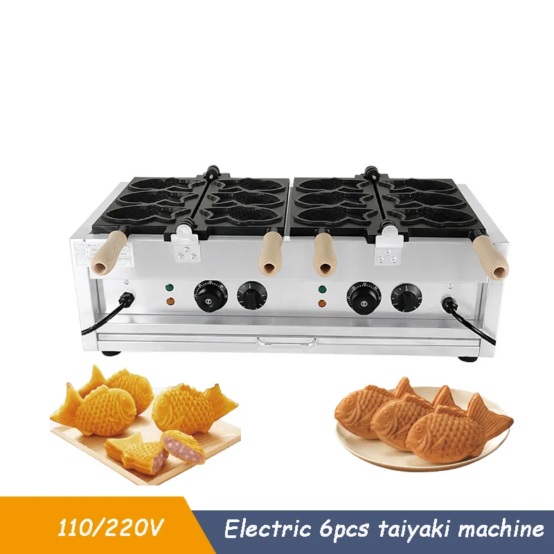 Restaurant Double plate 6pcs Fish Cakes Machine Commercial Electric Fish Shaped Cake Machine Ice Cream Taiyaki Waffle Maker