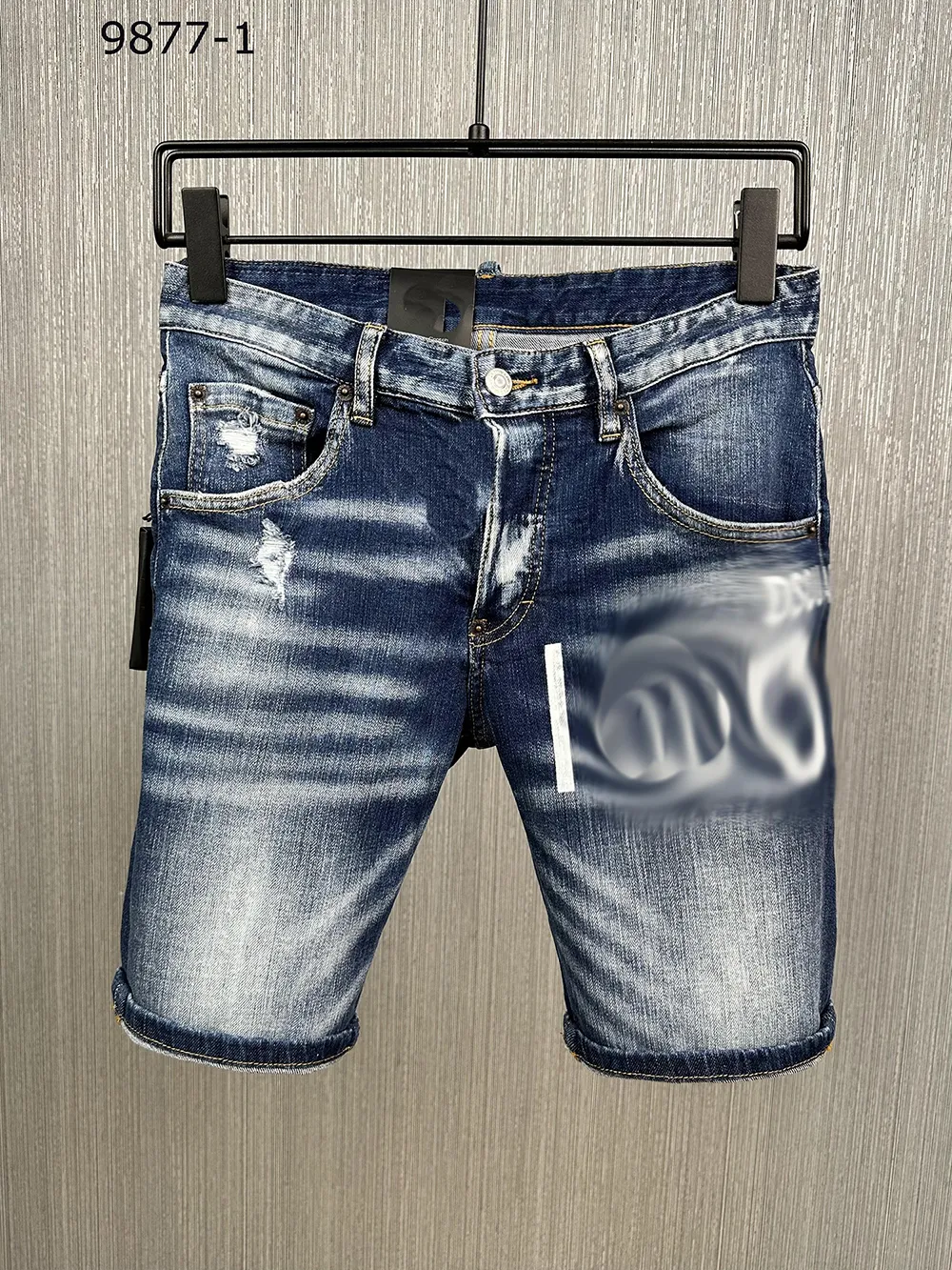 Mens korta jeans raka hål tätt denim byxor avslappnad nattklubb blå sommar Italien stil j 105