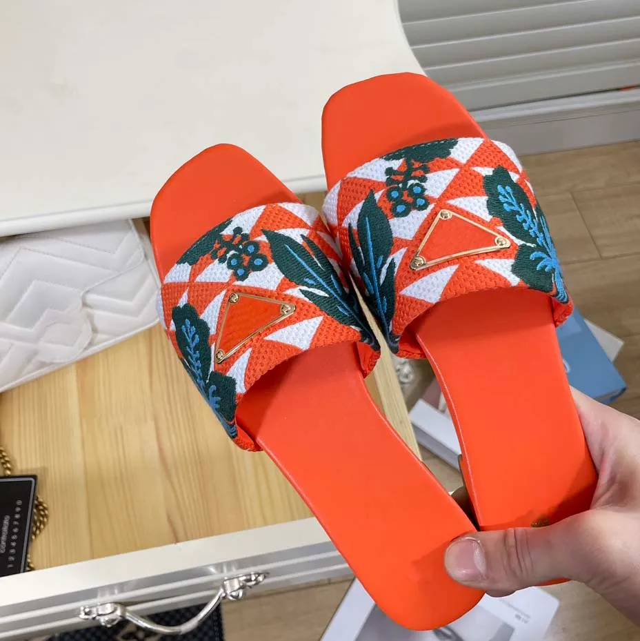 Luxury Orange Triangle Leather Orange Flat Sandals Fashionable