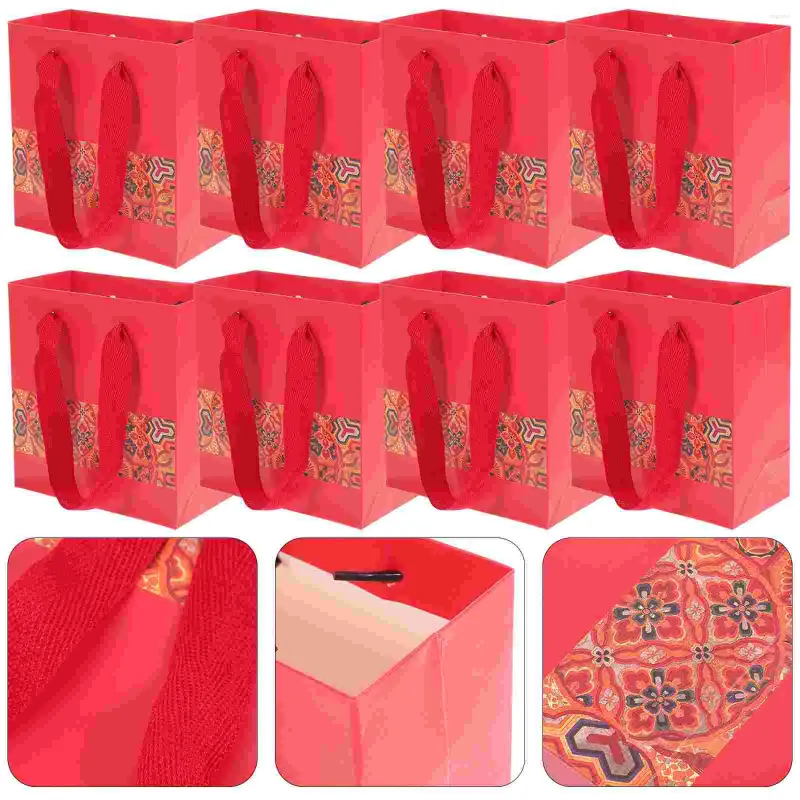 Emballage cadeau 5 pièces Style ethnique sac fourre-tout stockage de bonbons sac à main de fête sacs en papier rouge support d'emballage noël Portable