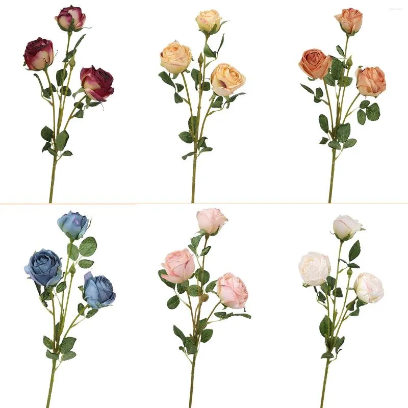 Fiori decorativi 1 mazzo 3 teste rosa artificiale bouquet di seta all'ingrosso pianta finta plastica per la decorazione del giardino domestico di nozze fai da te