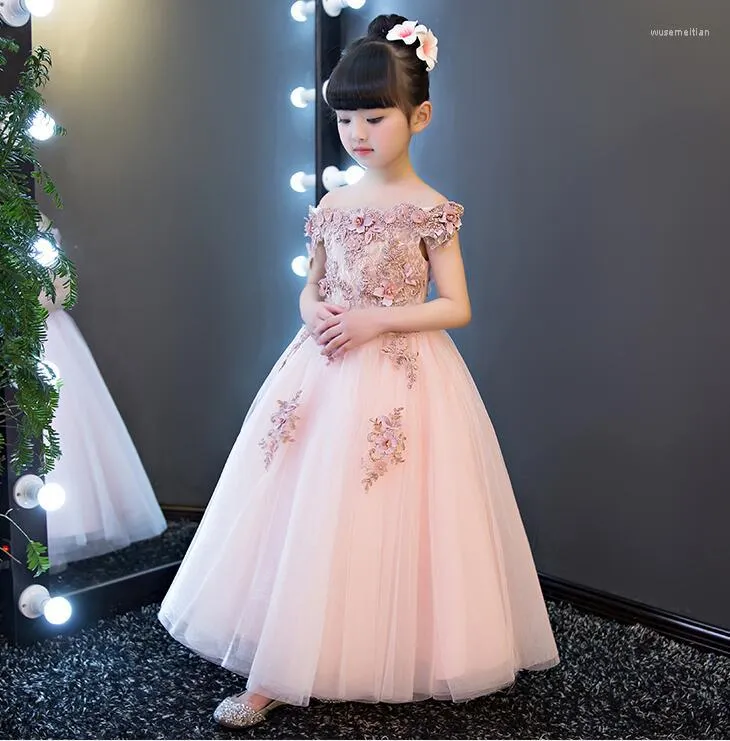 Meisjesjurken 1-12y Princess Tutu TuLle Flower Pink Dress Kids Party Pageant Bruidsmeisje Wedding Schattige jurkgewaad Enfant