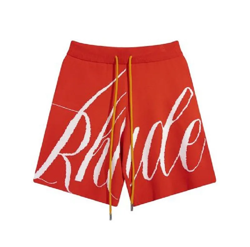 Rhude Shorts Designer Mens Shorts Rhude Lettering Logo Jacquard gebreide wol Casual shorts Men Women Sport Running Shorts Home Buiten broek Rood S-XL