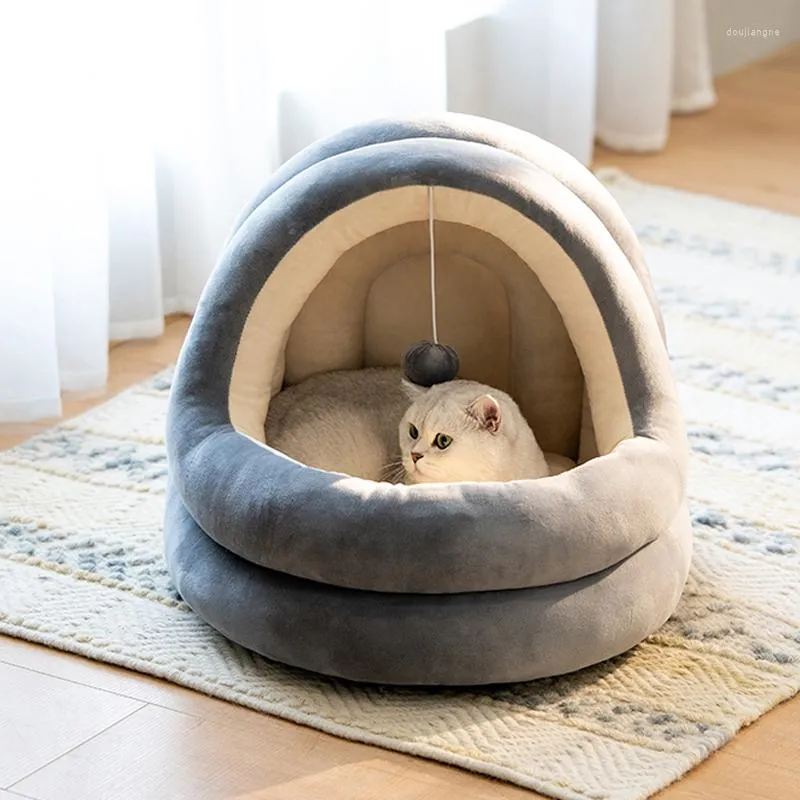 Łóżka kota luksusowe łóżko z jaskinią mikrofibry namiot pet z pensem ciepłe miękka poduszka przytulna gniazdo śpiącego domu dla kotów