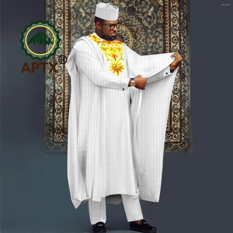 Survêtements pour hommes Costumes africains pour hommes Robe Agbada Chemises Pantalons et ensemble de chapeaux tribaux Tenues Dashiki Tenue traditionnelle Banquet de mariage