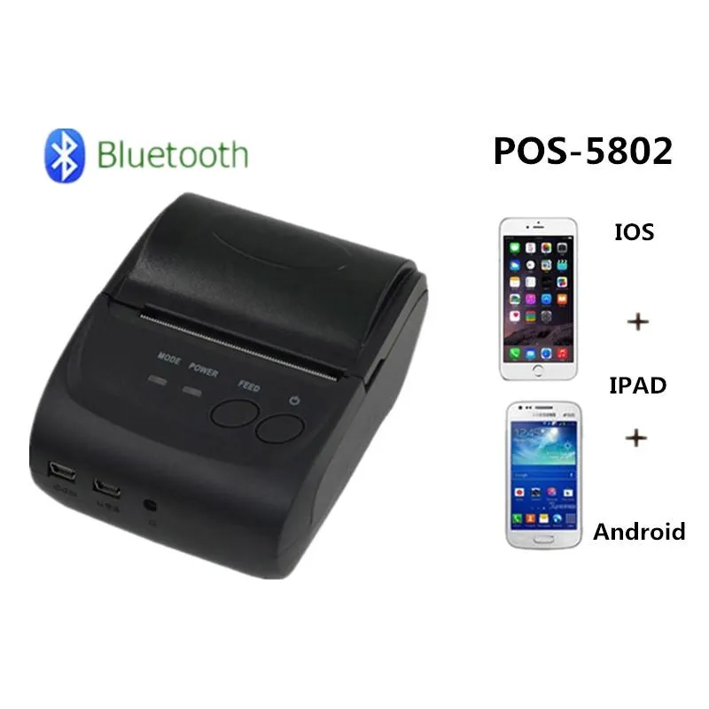 Skrivare ZJ5802 Retail Catering Takeaway Betalning Bill USB Bluetooth Portable Mini 58mm termisk kvittoskrivare för fönster Android iOS