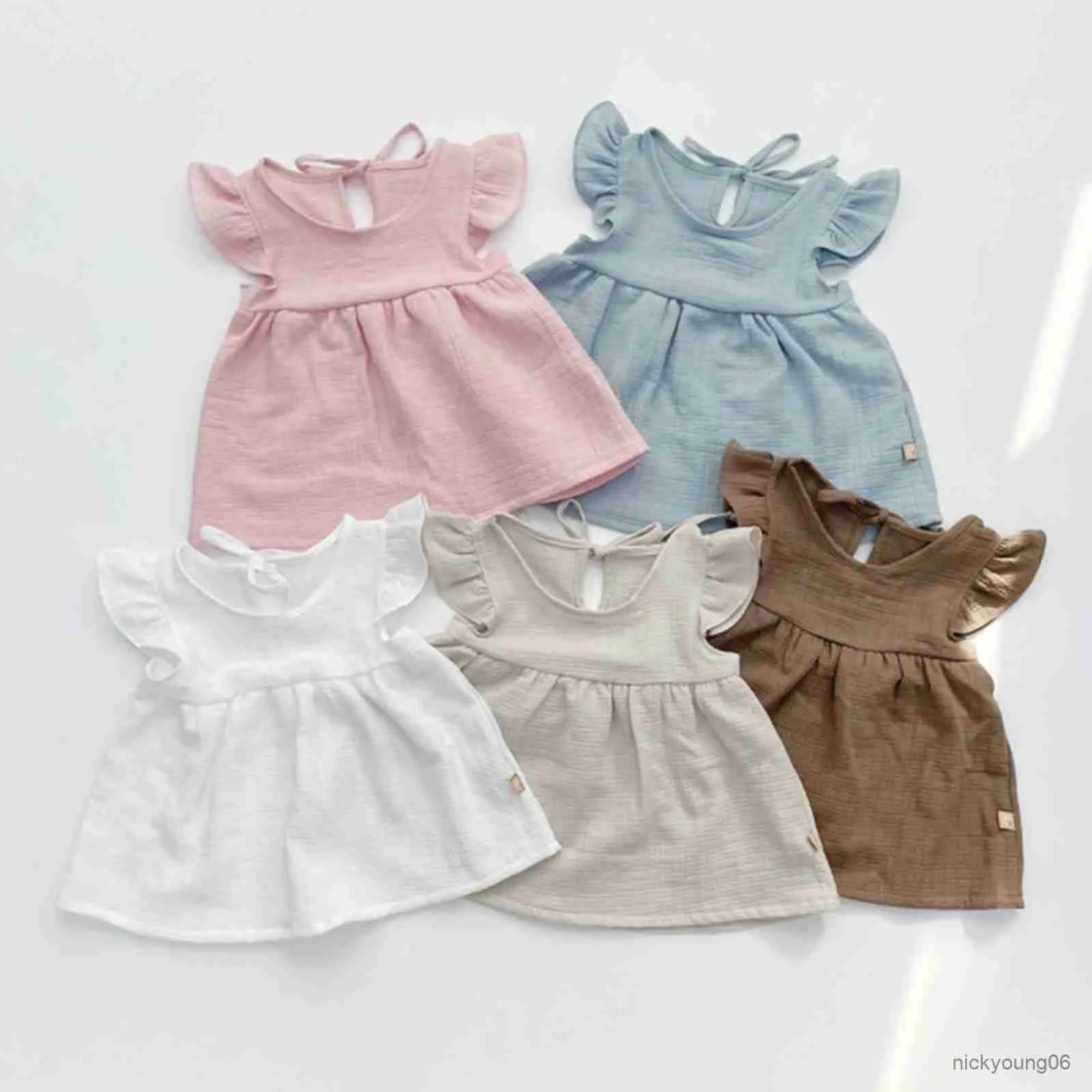 Ensembles de vêtements bébé filles vêtements d'été tenue couleur unie à volants manches volantes T-Shirt et short élastique 2 pièces ensemble décontracté