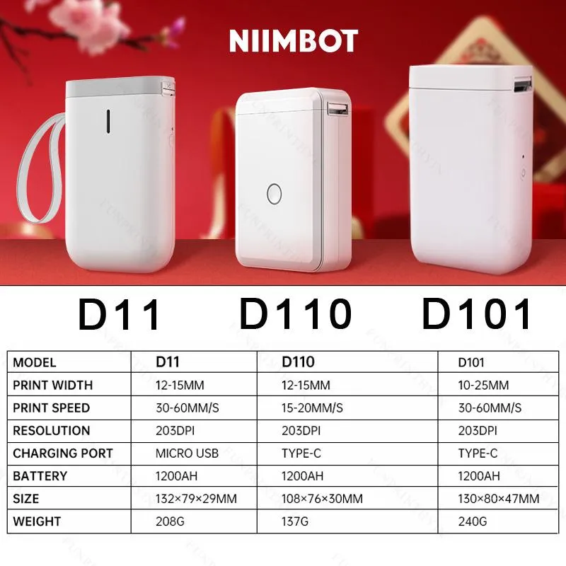 Stampanti NIIMBOT D101 D11 D110 MINI Etichetta termica Adesivo Stampante Mattore etichetta tascabile portatile inchiostro 1215 mm per hine del telefono cellulare