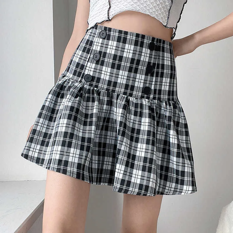 Röcke Harajuku Vinage Zwart White Plaid Gothic Lace Up Y2K Aesthetic Mini Rok Vrouwelijke A-lijn High Tail Goth Rokken P230529