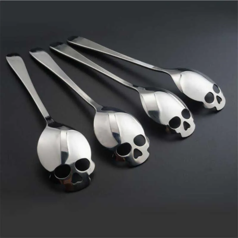 Stainless Steel Coffee Scoop Skull Shape Dessert Spoon Food Grade Ice Cream Candy Tea Tableware Cute Creative Mug Spoon Cat Paw Dog Paw Cup Hollow 0607