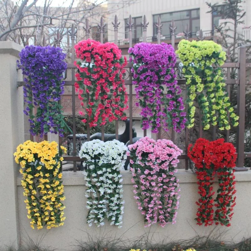 Fleurs décoratives 5 pétales Violet Artificiel Flower Decor Simulation Mur Hanging Orchid Home Balcon Party