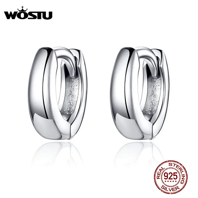 WOSTU 925 Sterling Silver Minimalist Circle Hoop Boucles D'oreilles Shine Round Petites Boucles D'oreilles Pour Les Femmes De Mariage 2019 Style Bijoux CQE552