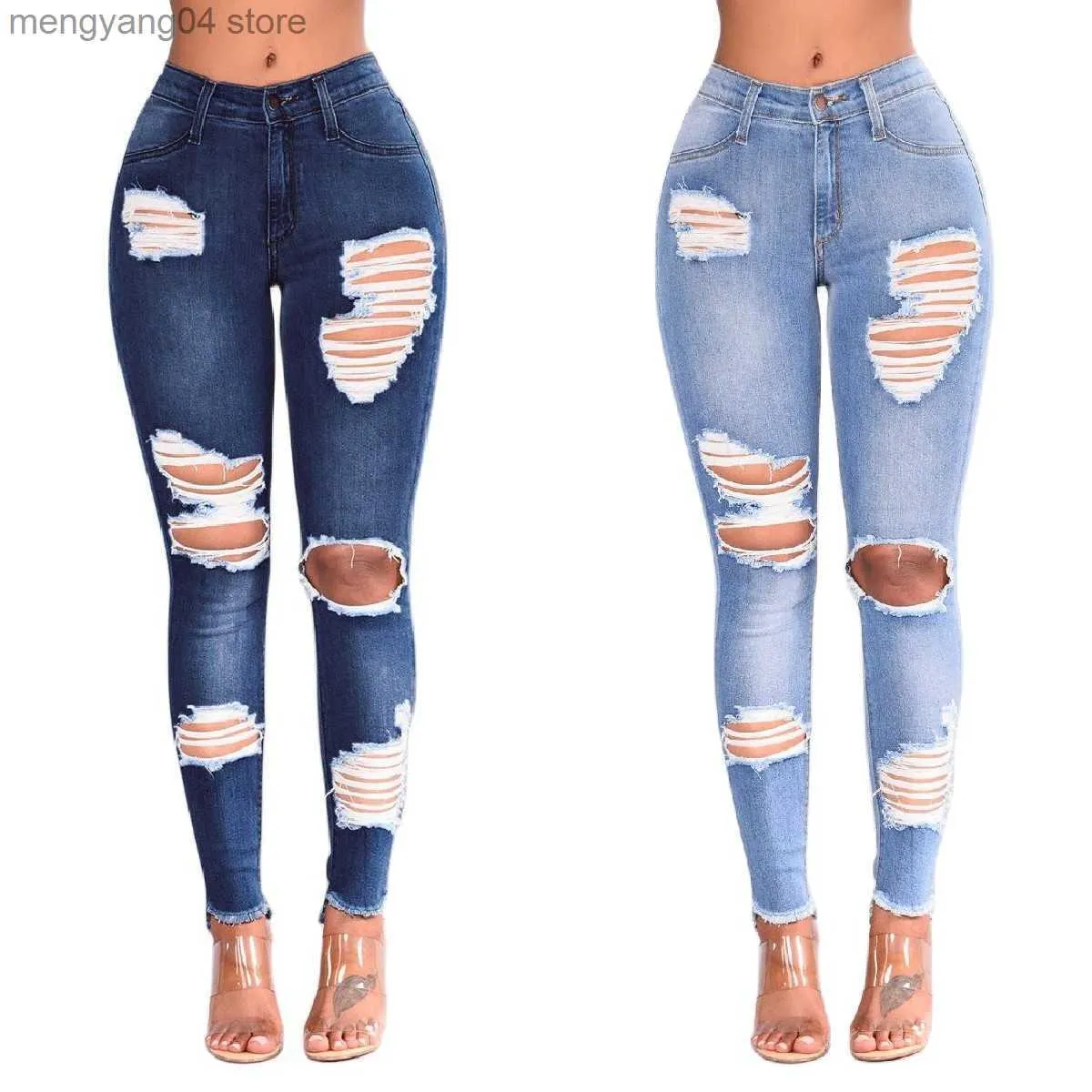 Jeans femininos 2022 Hot Sale Jeans Ripped for Women Fashion Slim Stretch Denim Pents Street Hipster Troushers Casual Feminino T230530