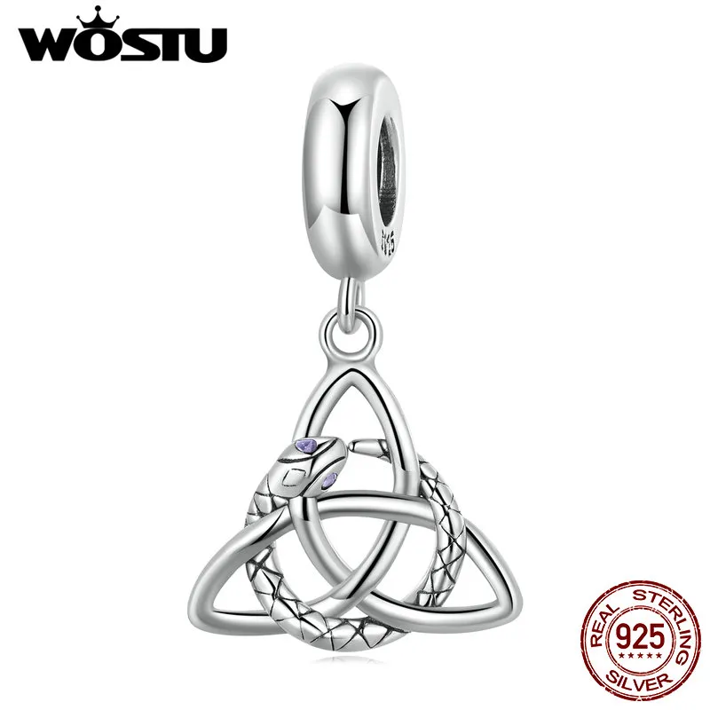 Wostu 925 Sterling Silver Celtic Knot Retro Snake Charms Pendants ihåliga pärlor passar kvinnor Originalarmband DIY Halsbandsmycken