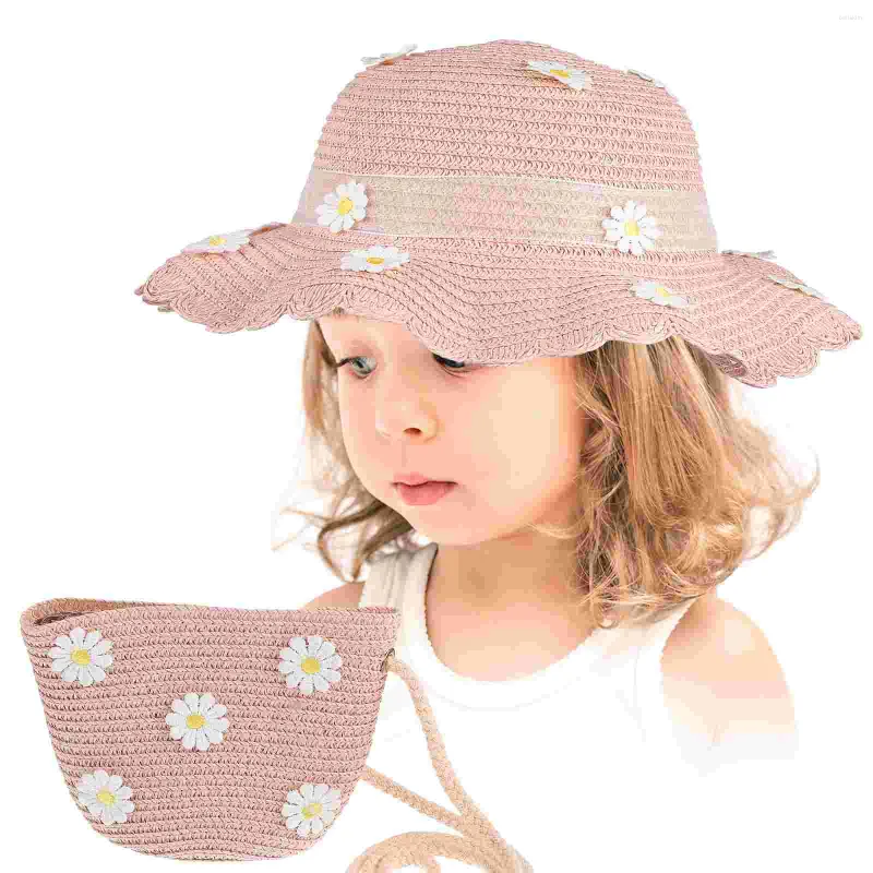 Bérets Beau Chapeau De Paille De Plage Avec Sac Portable Enfants Et Bandoulière Pour Les Filles