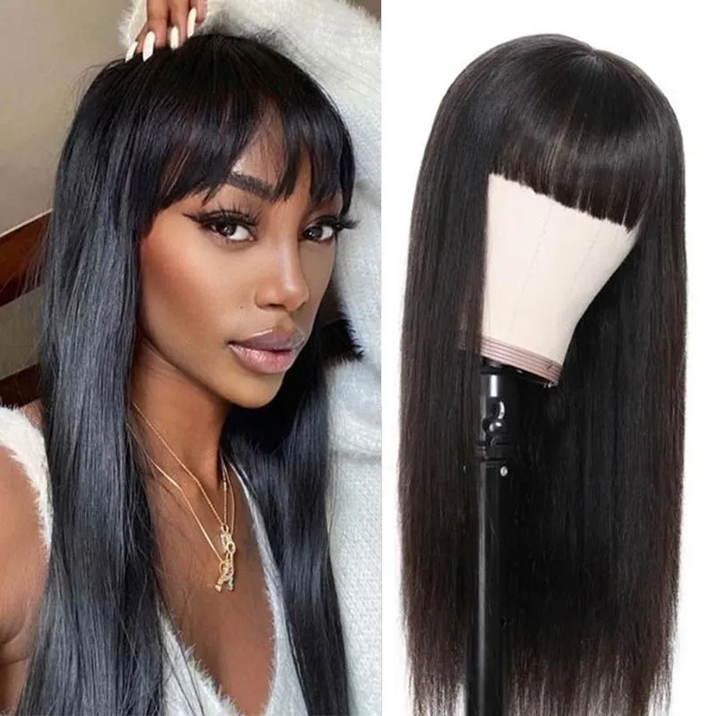 REBACCA RÄTT HUMMA HÅR PERY MED BLICKS FÖR KVINNOR RÄTT Full maskin Made Wigs Human Hair Pre Plucked Natural Hair 28Inch