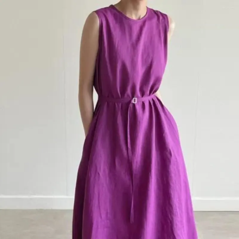 Casual jurken dames zomer vintage lange tank riem jurk mouwloze katoenen linnen maxi sundress korea stijl