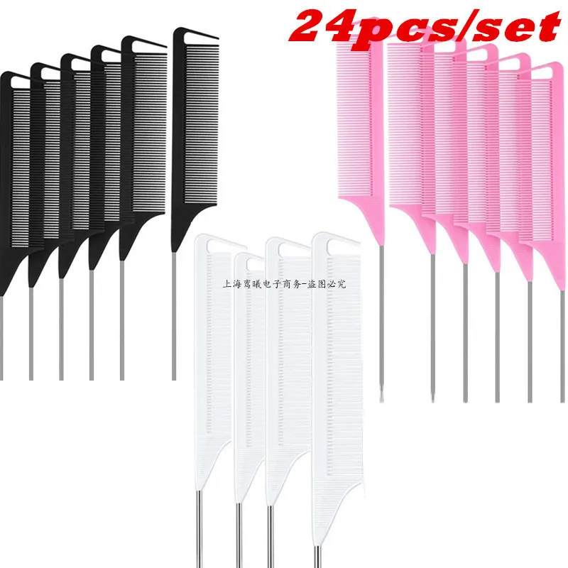 Brosses à cheveux 24pcs mode noir peigne à dents fines broche en métal style de cheveux antistatique peigne à queue de rat 220x28x4mm outils de beauté de coiffure 230529