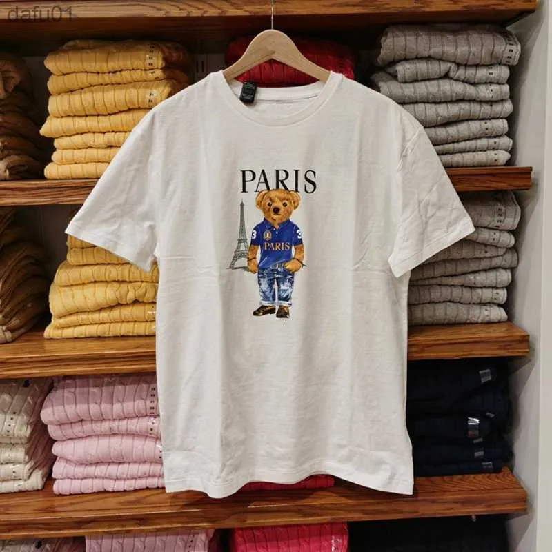 メンズTシャツ卸売ベアTシャツ半袖Tシャツマティーニベアホッケーパターングリーンジャケット印刷L230520