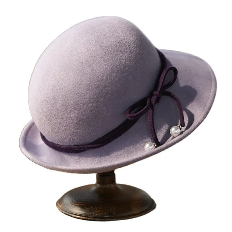 Chapeaux à large bord Chapeaux seau pour femme des années 1920 Chapeau seau cloche Gatsby Hiver Laine Écrasable Chapeau melon Vintage Cloche Chapeau rond avec nœud papillon 230529