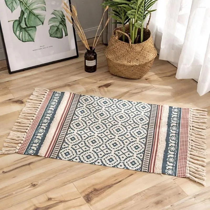 Dywany Dekoracja salonu dywan bawełniany lniany ręcznie wiązany sypialnia artystyka matka nocna dywan dywany maty kuchenne na podłogę