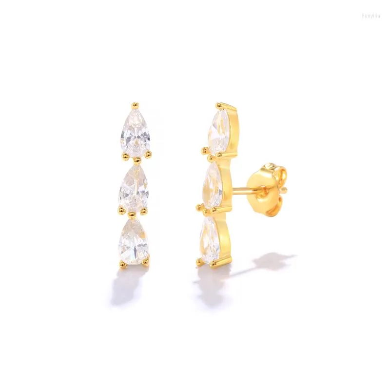 Boucles d'oreilles Aide 925 en argent Sterling Triple goutte d'eau forme Zircon pour les femmes Double cristal fleur ligne oreille goujons bijoux