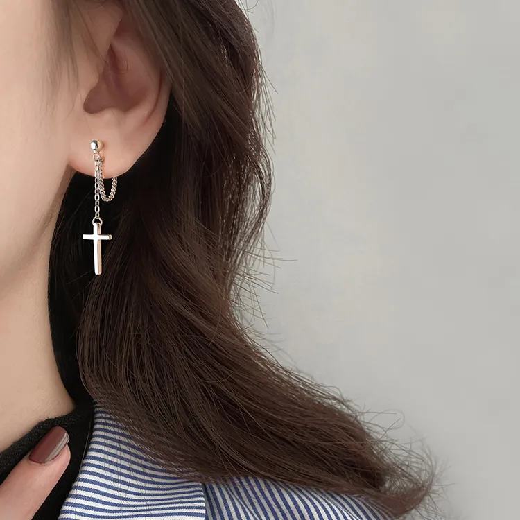 Punk Cool gland chaîne croix boucles d'oreilles pour femmes fille 2021 tendance Style coréen mariage Vintage Hip Hop suspendus bijoux cadeau