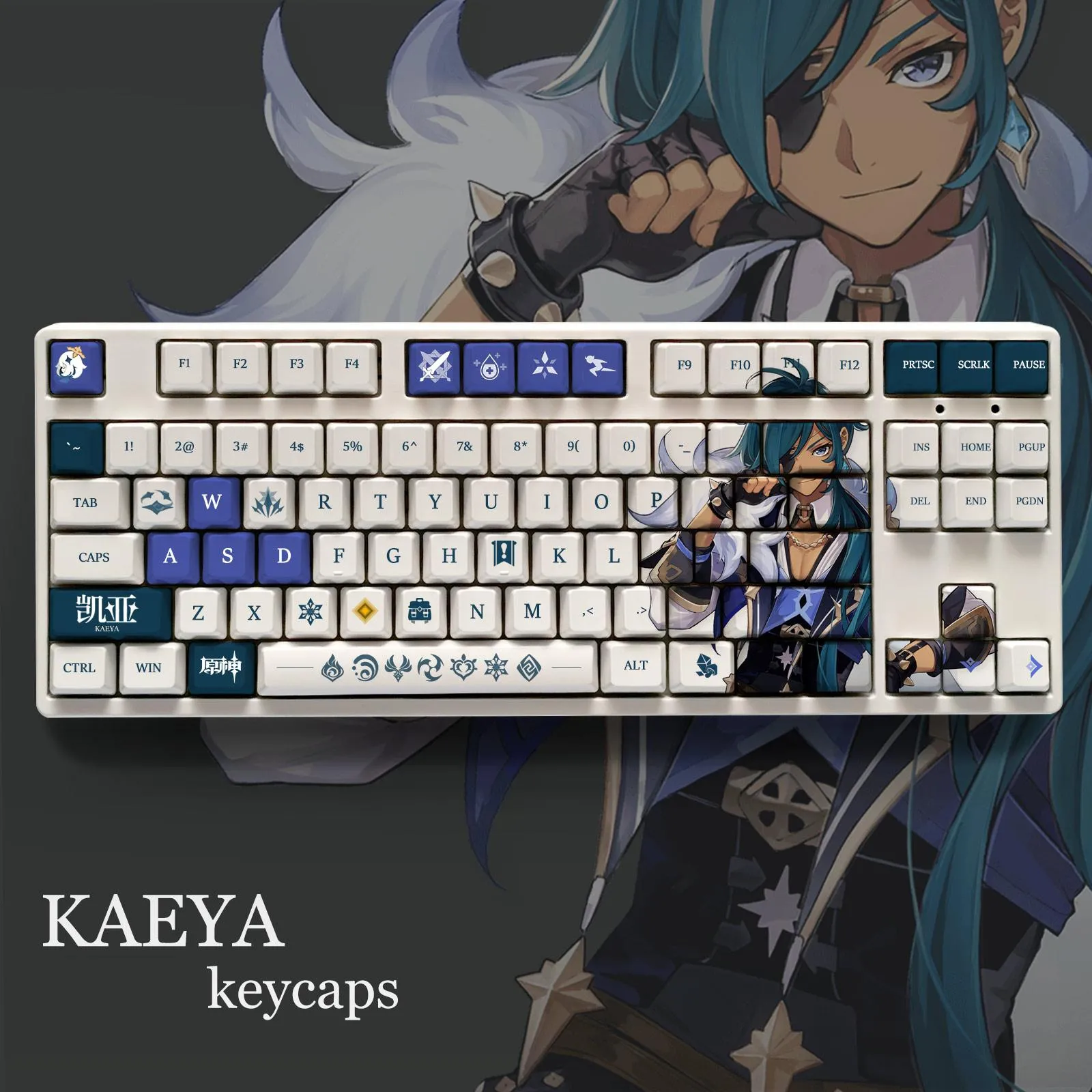 Combos Genshin Impact -thema Kaeya PBT Materiaal KeyCaps 108 Sleutels ingesteld voor mechanisch toetsenbord OEM Profiel alleen KeyCaps MEYUDOU