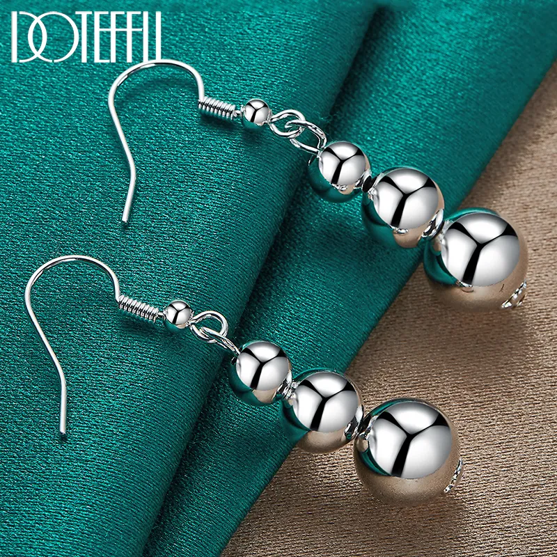 DOTEFFIL 925 Sterling Silber 6 8 10mm Hohl Perle Ball Drop Ohrringe Für Frau Hochzeit Engagement Fashion Party Charme schmuck