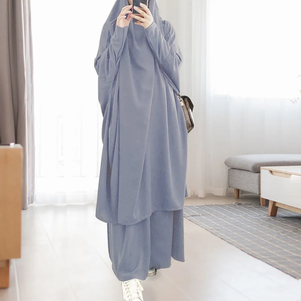 Ethnic Clothing Muslim Sets Jilbab Abaya Dubai Clothes for Islam Women Large Hem Dresses Casual Solid Color Robe Traditional Festival Clothes 230529