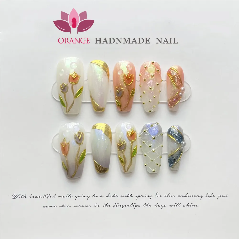 False Nails Handmade matte fake acrylic nails designed to be reusable with almond nails full flower cover wearable XS S M L size nail art 230530