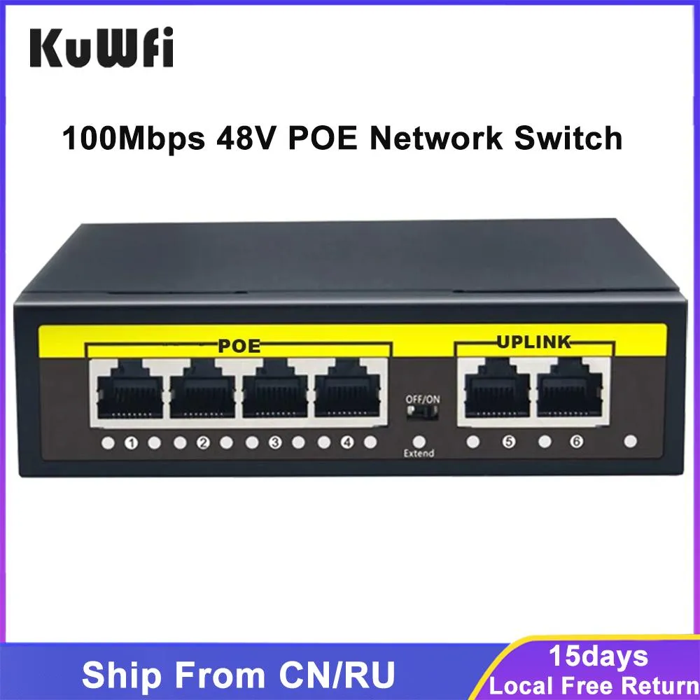 Control Kuwfi Poe Switch 48 В 100 Мбит/с Wi -Fi Smart IP -коммутатор 4/8 порты POE Стандартный переключатель инжектора RJ45 для IP -камеры/беспроводной точки доступа/CCTV