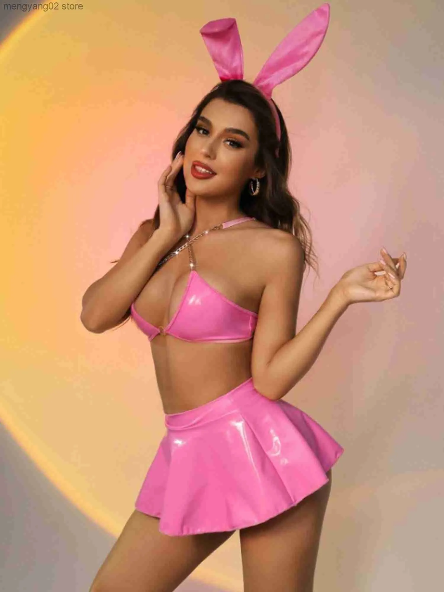 ブランド品専門の Womens With Set Lingerie Cosplay Bunny Leather Patent コスプレ衣装