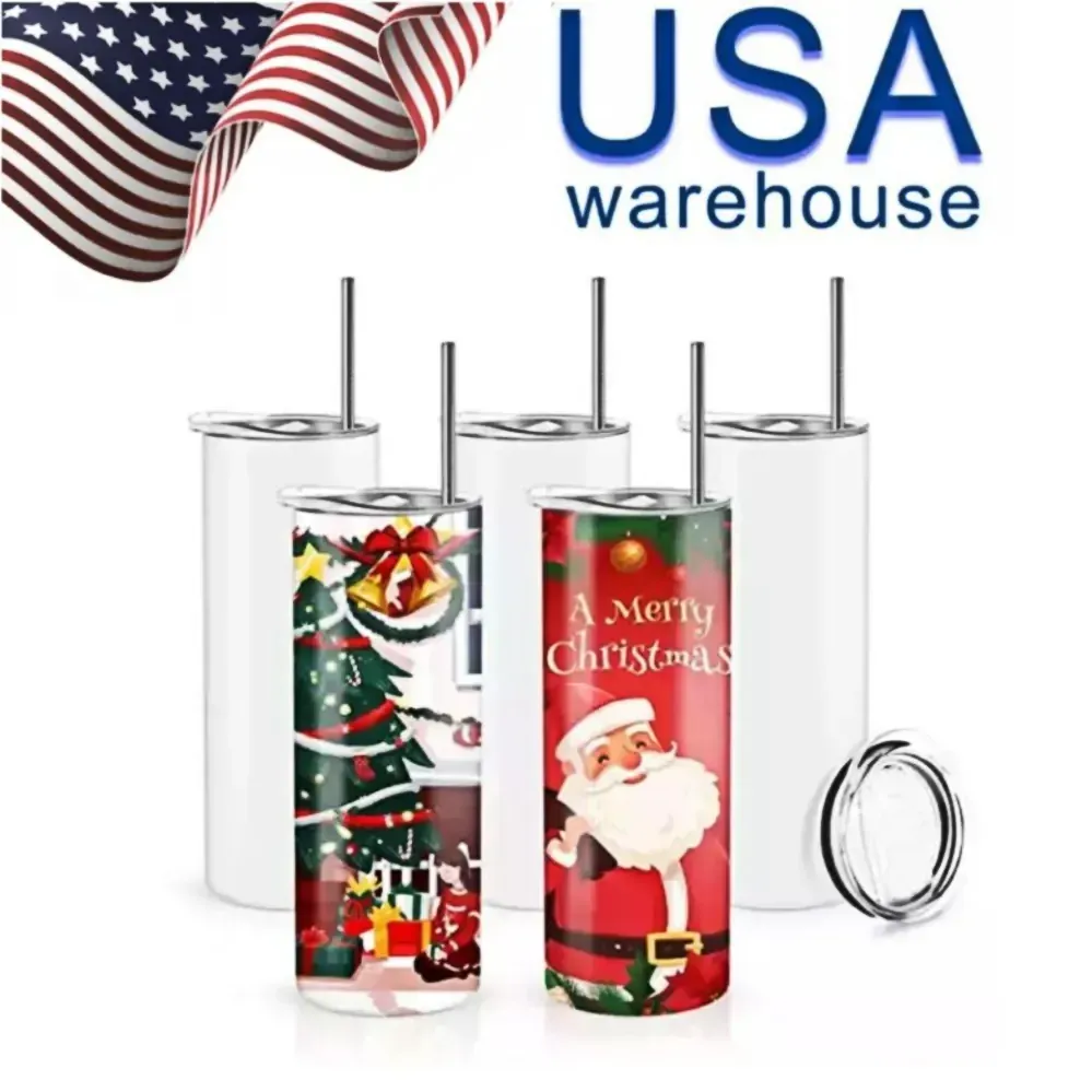 USA Warehouse Sublimation tumplers فارغة 20 أوقية أبيض الفراغات المستقيمة كوب أكواب الصحافة مع Straw CA Warehouse تسليم سريع BB0530
