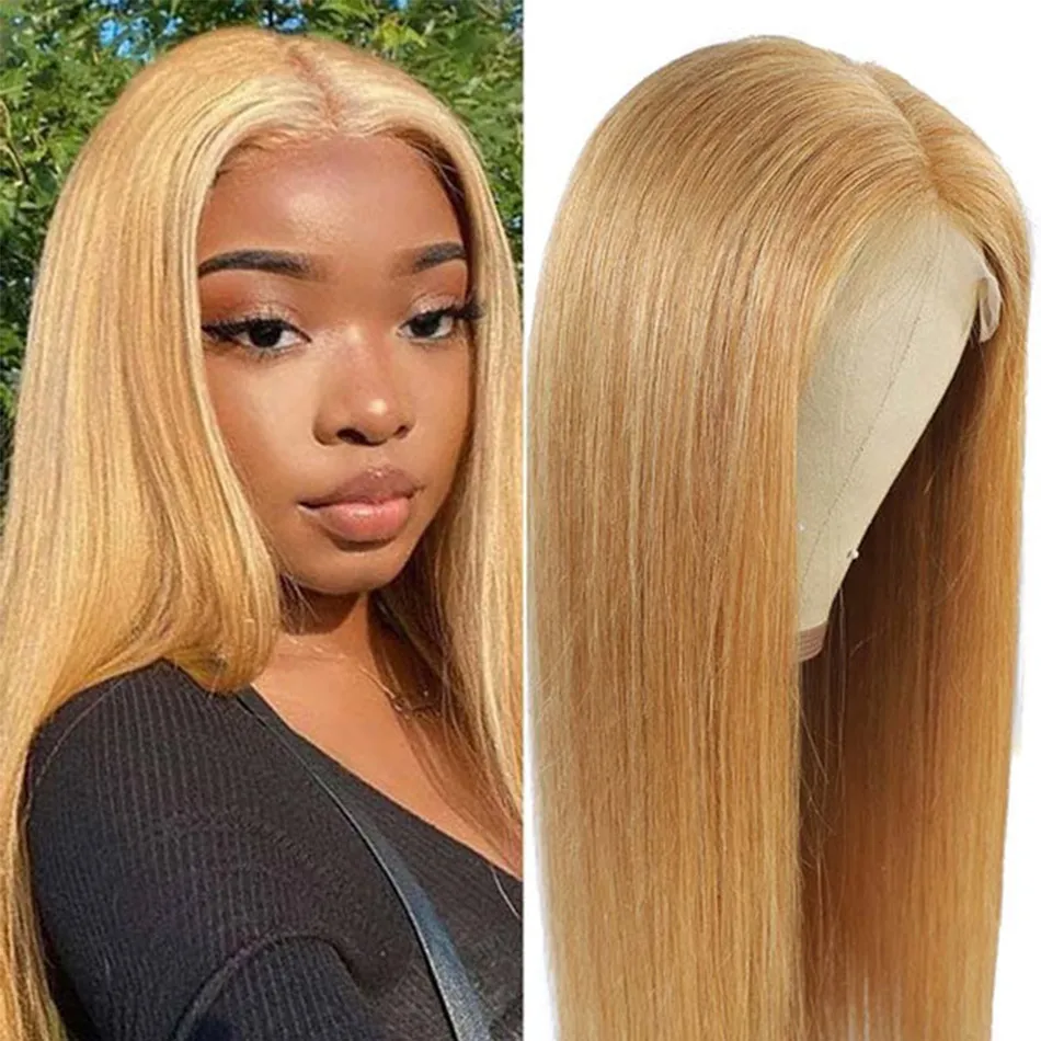 Honingblonde gekleurde menselijke haarpruiken 13x4 HD transparant kant front mens voor vrouwen rechte remy pruiken