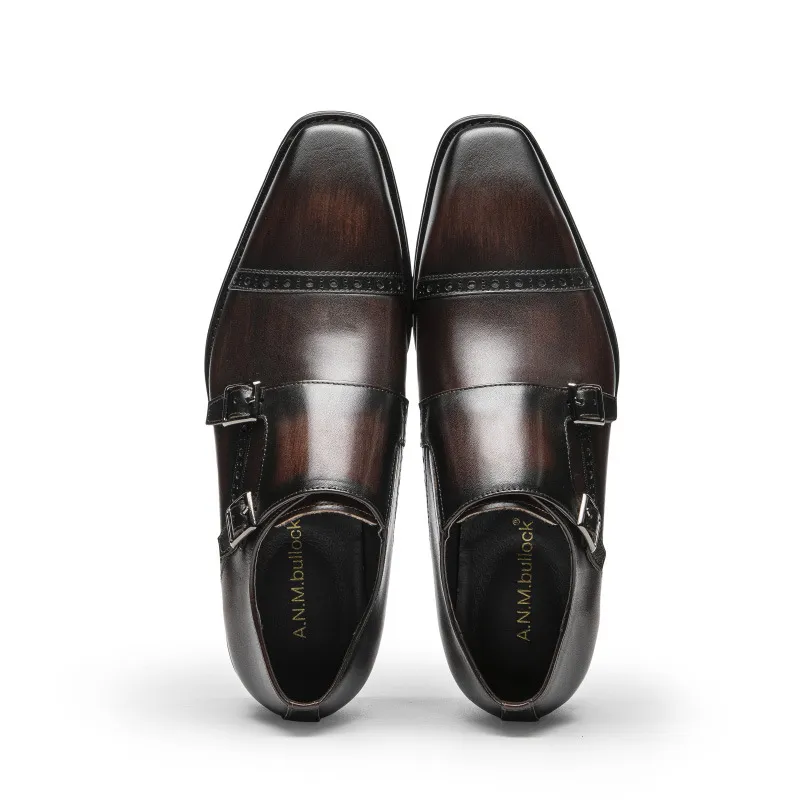 Märke äkta läder män formella skor svart dubbel munk rem klänningskor män designer bröllop oxford läder herr stad skor