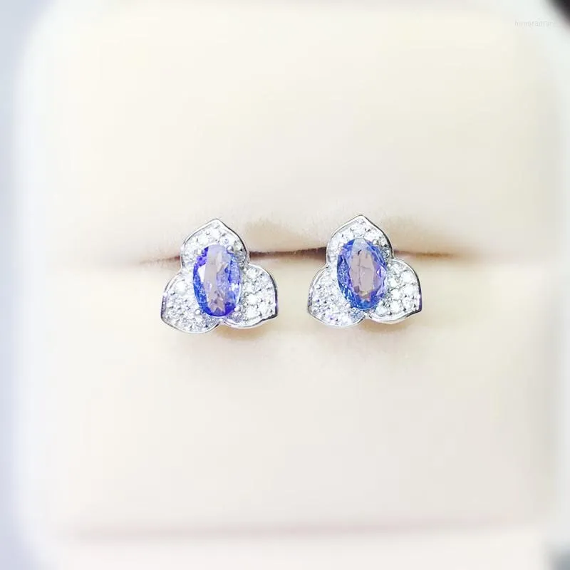 Orecchini a bottone Orecchini a forma di fiore di tanzanite reale naturale 4 6mm 0.5ct 2 pezzi Gemstone 925 gioielli in argento sterling per uomo o donna X219121