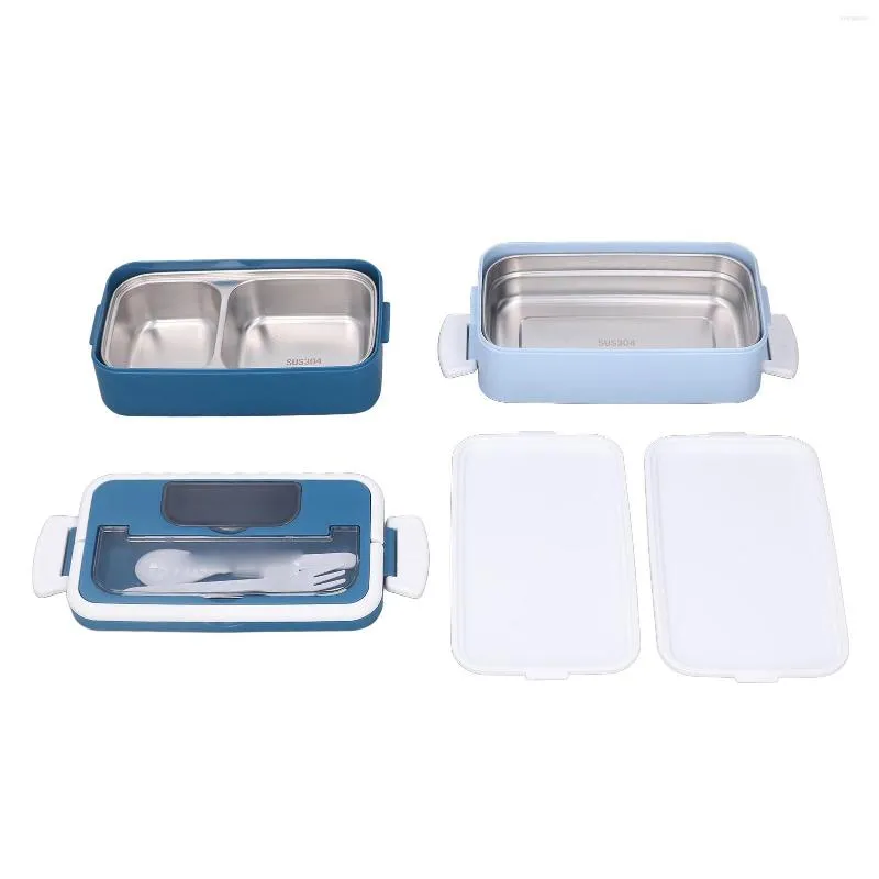 Geschirr-Sets, Lunchbox, auslaufsicher, Edelstahl, BPA-frei, mikrowellengeeignet, feine Verarbeitung, doppelschichtiges Bento mit Löffel für das Büro