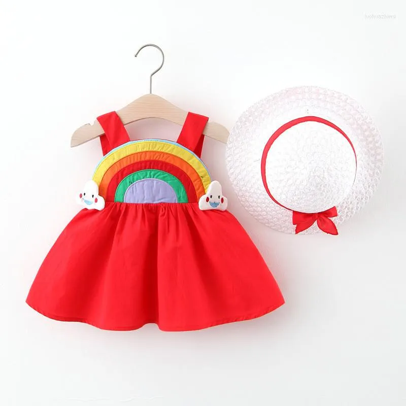 Fille robes été 2023 bébé filles robe Floral chapeaux 2 pièces vêtements pour enfants mode enfants élégant enfant en bas âge