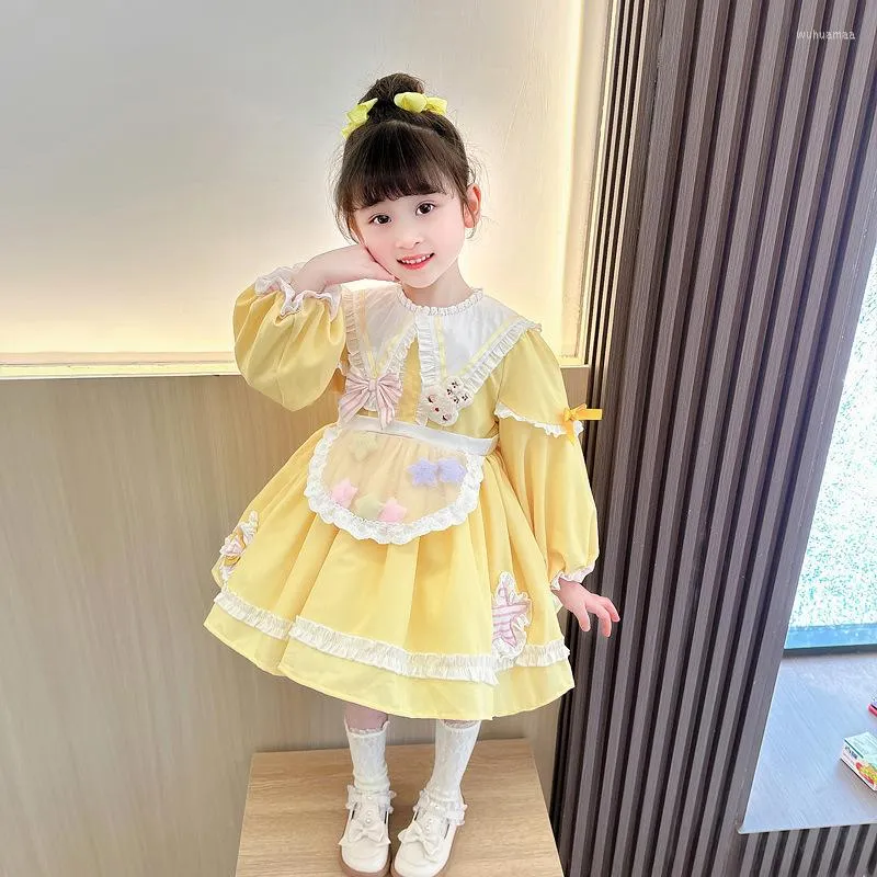 Girls Spanish Lolita Kawaii Easter Dresses Yellow 2024 Baby Birthday Party Ball Gown Princess Robe