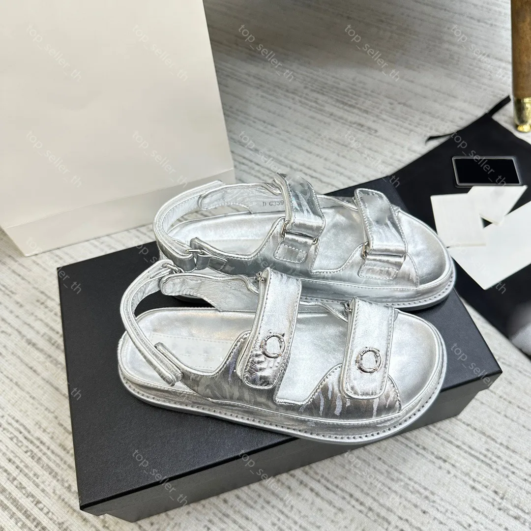 Designer Sandals Cotton Tweed Sandal Women Flat Leather Slides Strap Summer Outdoor Slippers with Box